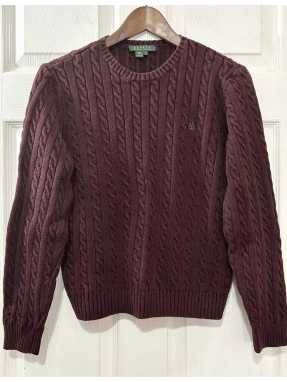 Lauren Ralph Lauren Burgundy Cable Knit Cotton Sweater | M